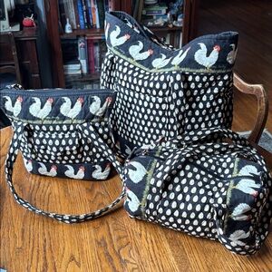 Vera Bradley Black and White Chicken Print Tote Bag Set